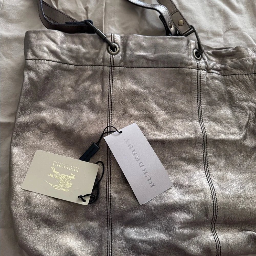 Burberry Metallic Bronze Leather Tote Bag